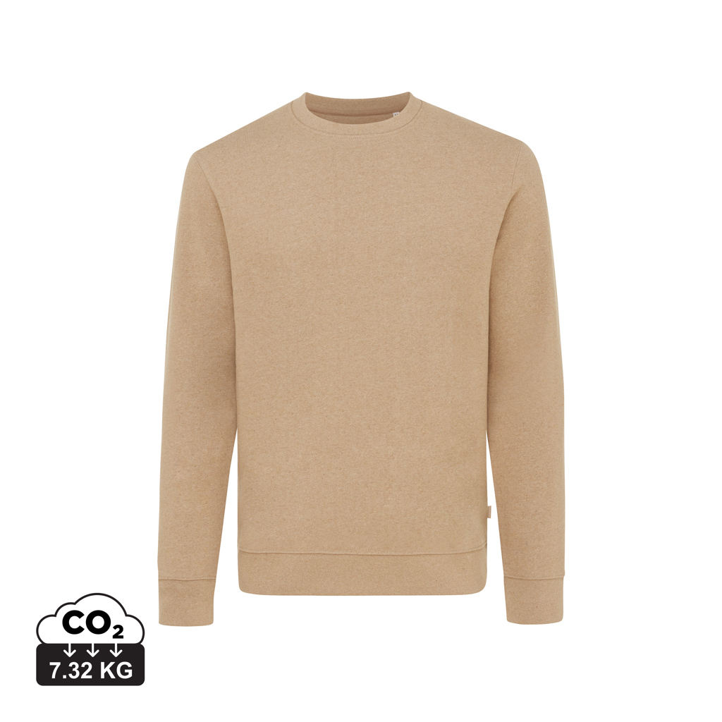 Pull chiné unisexe publicitaire coton recyclé 340g Iqoniq Denali heather brown